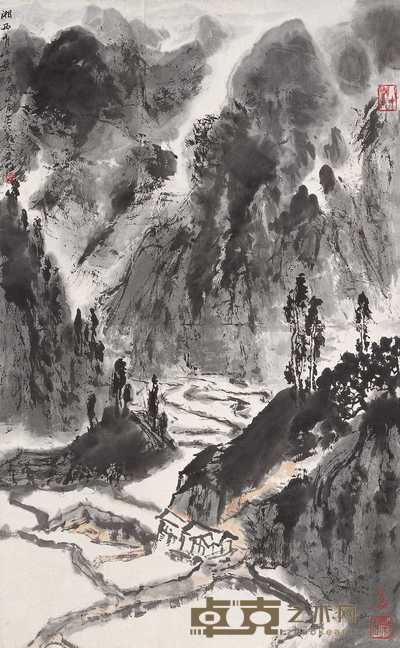 亚明 庚申（1980年）作 湘西风景 立轴 82.5×50cm